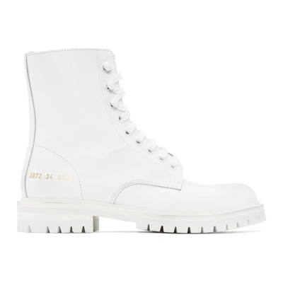 Shop Common Projects White Lug Sole Combat Boots In 0506 White