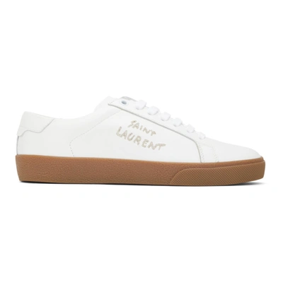 Shop Saint Laurent White And Brown Court Classic Sneakers In 9030 White