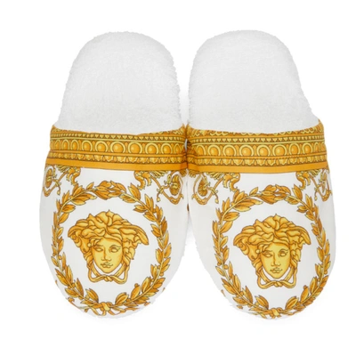 Shop Versace White Baroque Slippers In Z4001 White