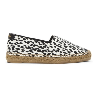 Shop Saint Laurent Black & White Babycat-print Embroidered Espadrilles In 9384 Leopar