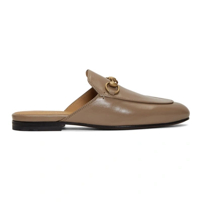 Gucci Princetown Leather Flat Mules In Mud | ModeSens