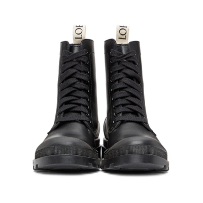 Shop Loewe Black Leather Combat Boots In 1100 Black