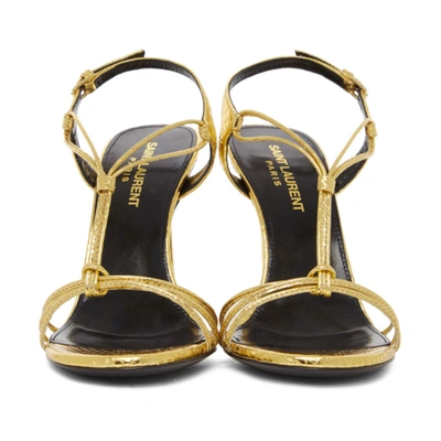 Shop Saint Laurent Gold Snake Robin 105 Heeled Sandals In 8030 Gold