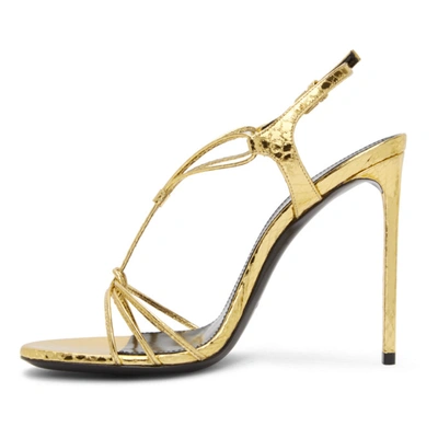 Shop Saint Laurent Gold Snake Robin 105 Heeled Sandals In 8030 Gold