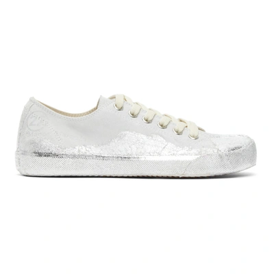 Shop Maison Margiela Grey & Silver Leather Paint Tabi Sneakers In H1744 Sil/w