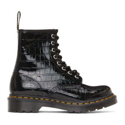 Shop Dr. Martens Black Croc Patent 1460 Boots