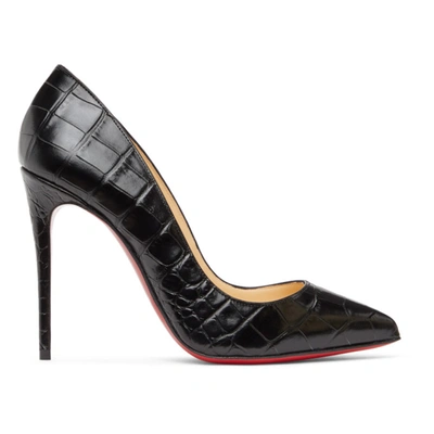 Shop Christian Louboutin Black Croc Pigalle Follies 100 Heels In Bk01 Black