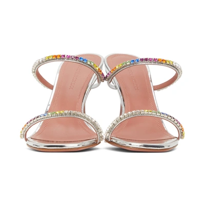 Shop Amina Muaddi Silver Gilda Rainbow Heels In Slvr/rainbo