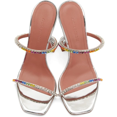 Shop Amina Muaddi Silver Gilda Rainbow Heels In Slvr/rainbo