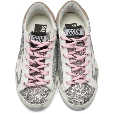 Shop Golden Goose Silver & White Glitter Superstar Sneakers