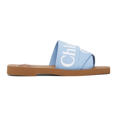 Shop Chloé Chloe Blue Woody Flat Mules In 49v Blue