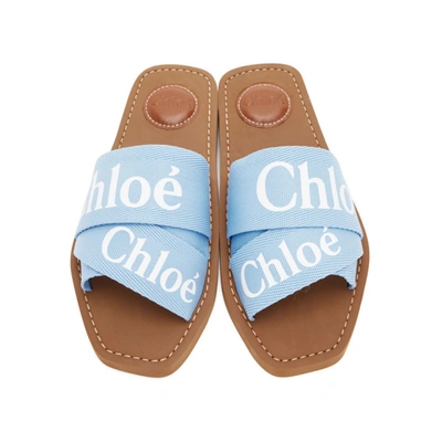 Shop Chloé Chloe Blue Woody Flat Mules In 49v Blue