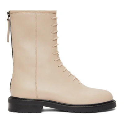 Shop Legres Beige Leather Combat Boots In 03 Dirty Nude