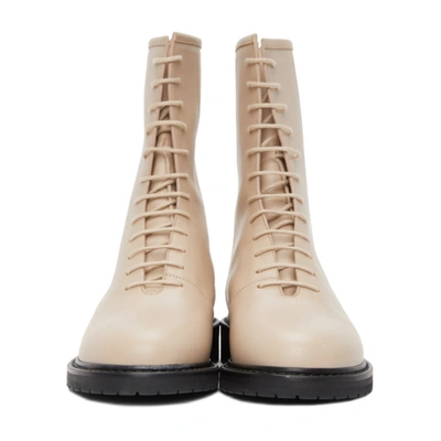 Shop Legres Beige Leather Combat Boots In 03 Dirty Nude