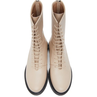 Shop Legres Beige Leather Combat Boots In 03 Dirty Nude