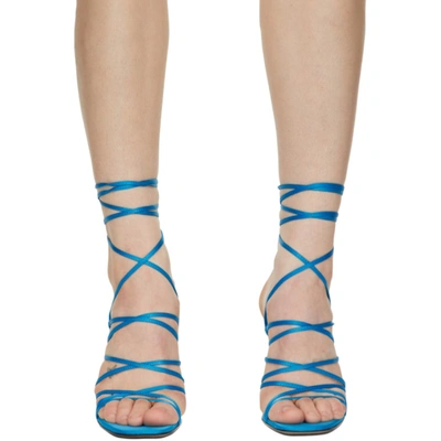 Shop Attico Blue Satin Lace-up Heeled Sandals In Turquoise