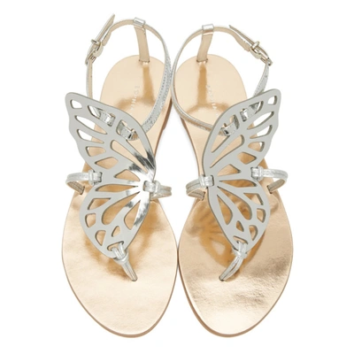 Shop Sophia Webster Silver Patent Butterfly Flat Sandals In Rose/silver