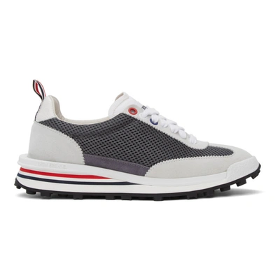 Shop Thom Browne Grey & White Tech Runner Sneakers In 025 Dkgrey