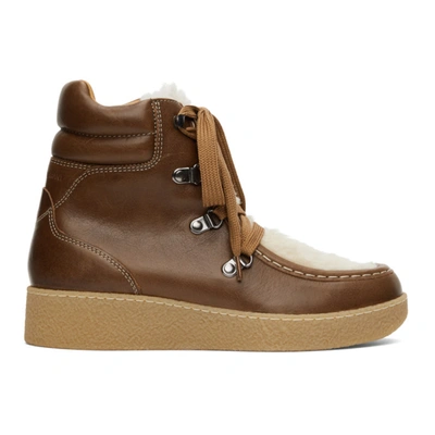 Shop Isabel Marant Brown Shearling Alpica Ankle Boots In 50co Cognac