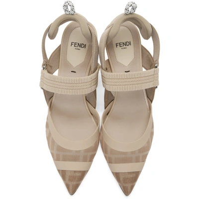 Shop Fendi Pink Mesh Colibrì Slingback Heels In F19mn Nude