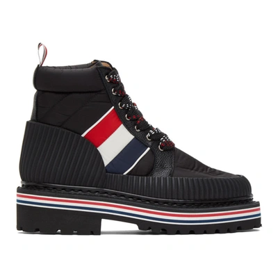 Shop Thom Browne Black Tricolor Stripe Boots In 001 Black