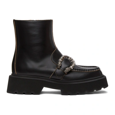 Shop Gucci Black Tiger Head Buckle Boots In 1000 Black