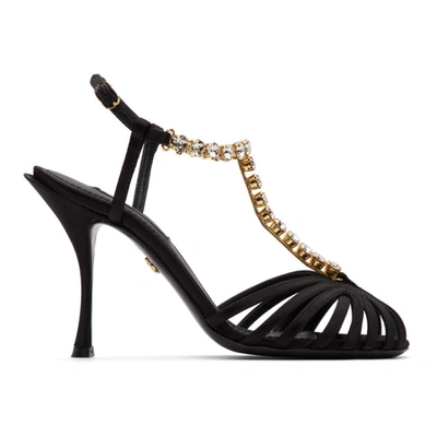 Shop Dolce & Gabbana Dolce And Gabbana Black Crystal Strap Heeled Sandals In 80999 Black