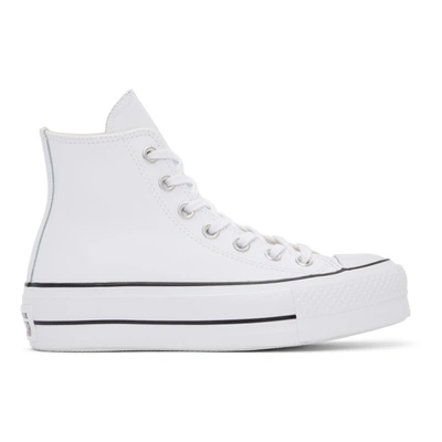 Shop Converse White Leather Chuck Taylor All Star Lift High Sneakers In White/black
