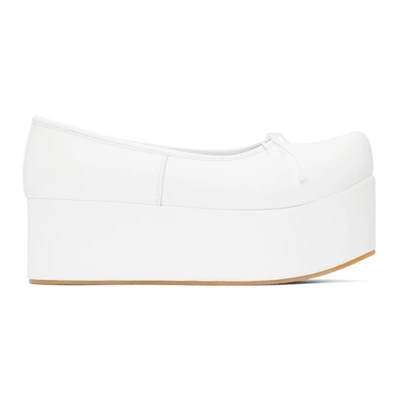 Flat Apartment White Pointed Toe Platform Ballerina Flats In White