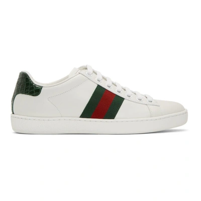 Shop Gucci White & Green Croc Ace Sneakers In 9071 White