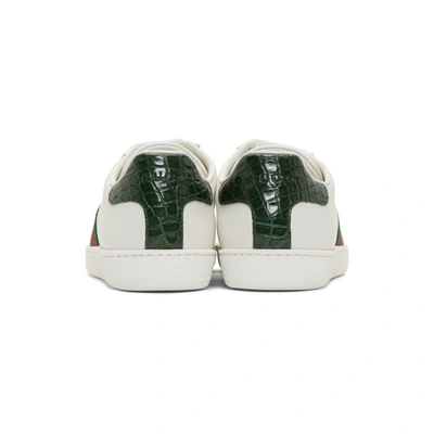 Shop Gucci White & Green Croc Ace Sneakers In 9071 White