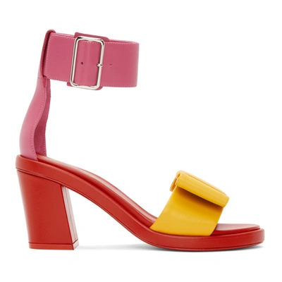 Shop Comme Des Garçons Red & Pink Bow Heeled Sandals In Multi A