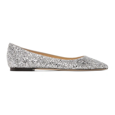 Shop Jimmy Choo Silver Coarse Glitter Romy Flats In Champagne