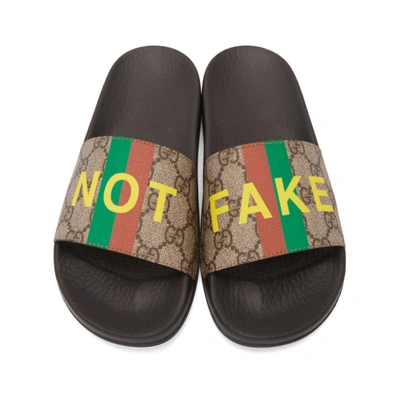 Shop Gucci Brown 'not Fake' Gg Sandals In 8252 Brown