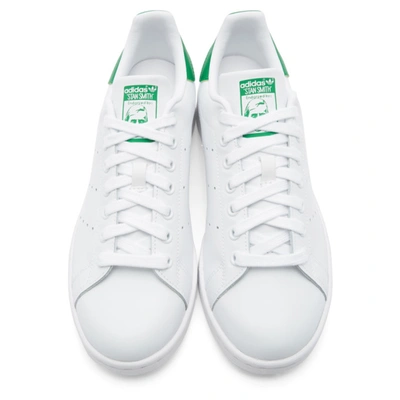 Shop Adidas Originals White & Green Stan Smith Sneakers In White/green
