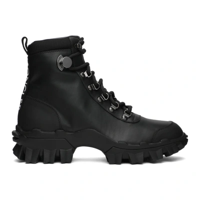 Shop Moncler Black Leather Helis Boots In 999 Black