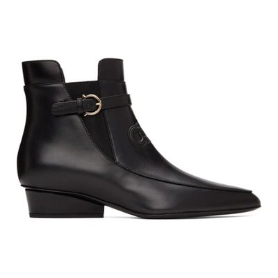 Shop Ferragamo Black Mineo Gancini Ankle Boots In Nero