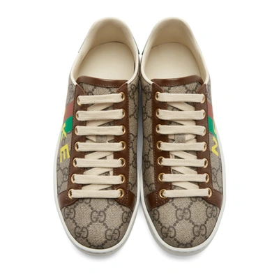Shop Gucci Beige & Brown 'fake/not' Ace Sneakers In 8260 Brown