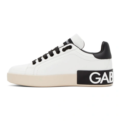 Shop Dolce & Gabbana White & Black Logo Portofino Sneakers In Hwf57 Wht/b