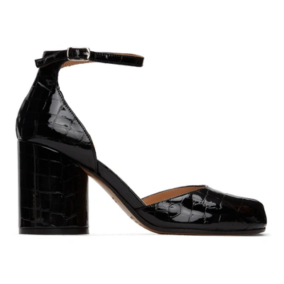 Shop Maison Margiela Black Croc Ankle Strap Heels In T8013 Black