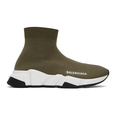 Shop Balenciaga Green Speed Sneakers In 3205 Kaki/w