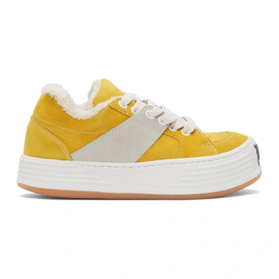 Shop Palm Angels Yellow Suede Snow Low Top Sneakers In Ochre/yellow