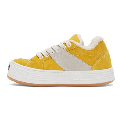Shop Palm Angels Yellow Suede Snow Low Top Sneakers In Ochre/yellow