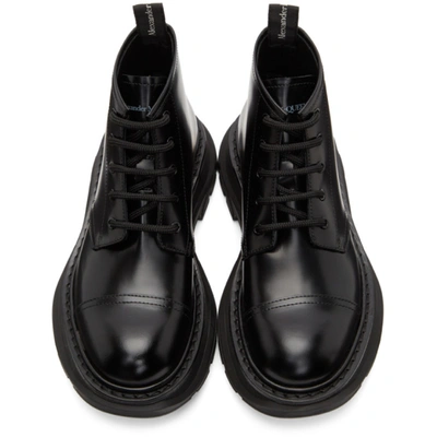 Shop Alexander Mcqueen Black Polished Tread Lace-up Boots In 1000 Black