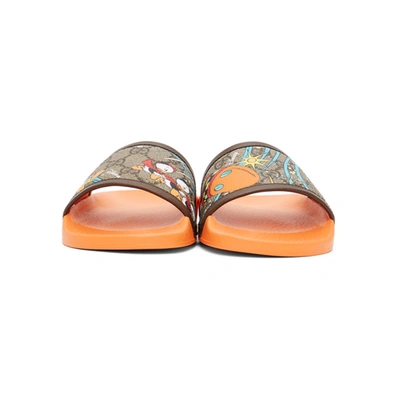 Shop Gucci Orange Disney Edition Gg Supreme Donald Duck Sandals In 8962 Beige