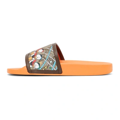 Shop Gucci Orange Disney Edition Gg Supreme Donald Duck Sandals In 8962 Beige