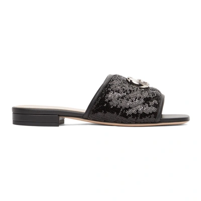 Shop Gucci Black Sequin Gg Slides In 1000 Black