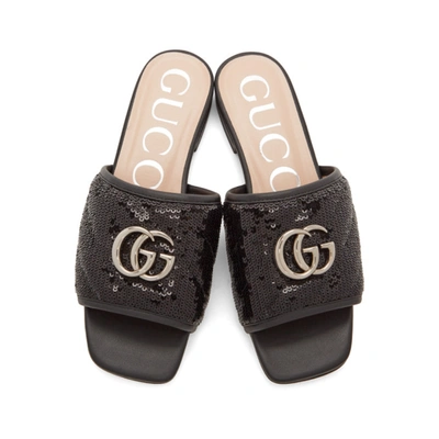 Shop Gucci Black Sequin Gg Slides In 1000 Black