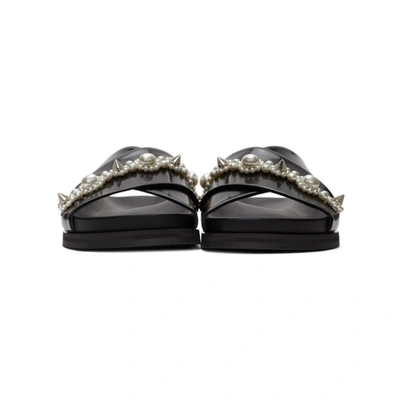 Shop Simone Rocha Black Leather Beading Sandals In Black/prl/c