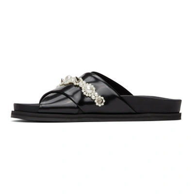 Shop Simone Rocha Black Leather Beading Sandals In Black/prl/c